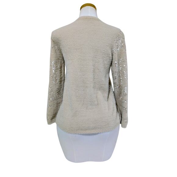 Soft Beige Sequin Knit Sweater Women’s Small Unbranded Cozy Textured Pullover - Picture 3 of 10